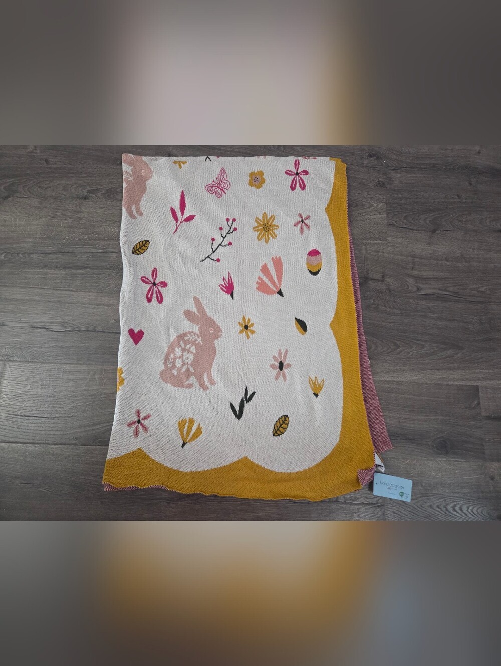 Large Bunny Themed 100% Cotton Throw Blanket NWT